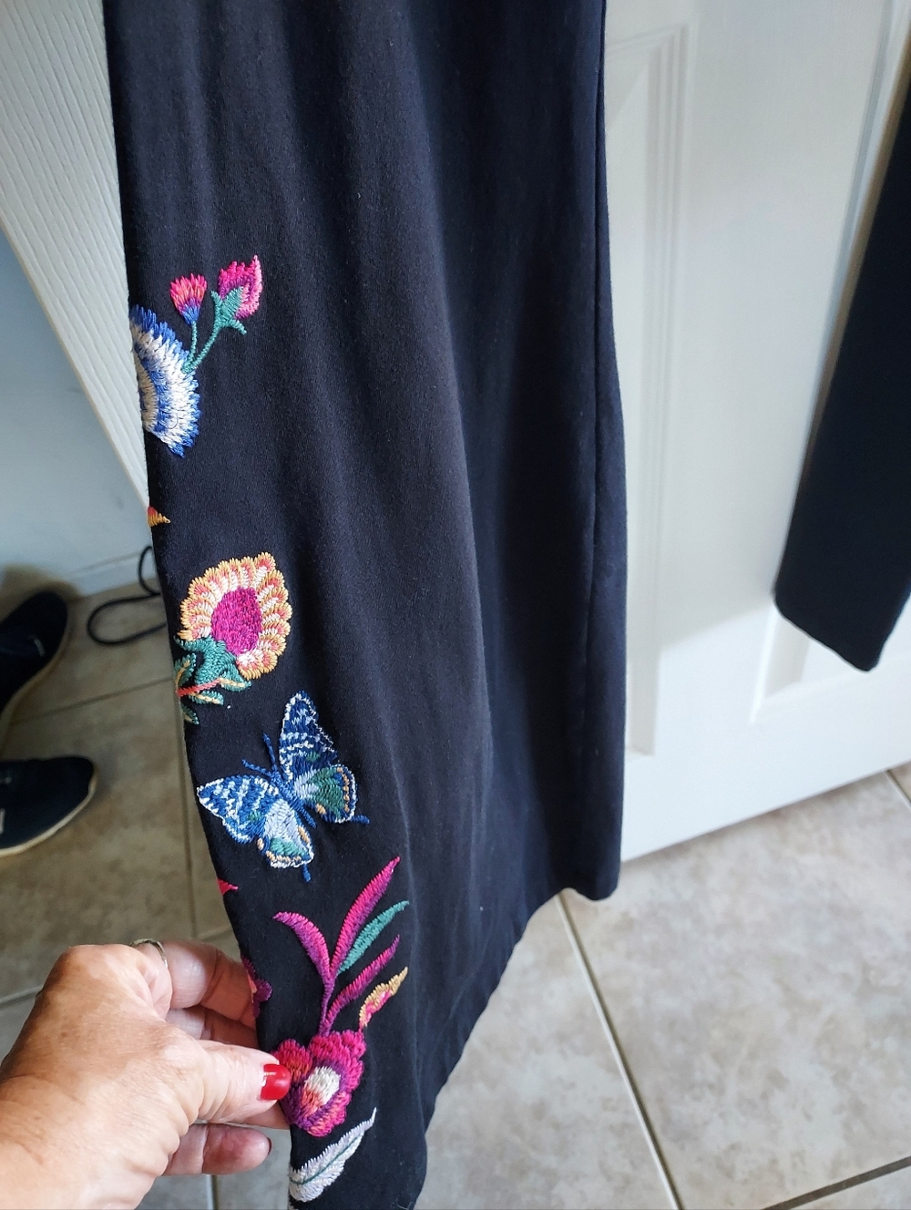 Johnny Was Black Leggings with Colorful Embroidery - Picture 7 of 10